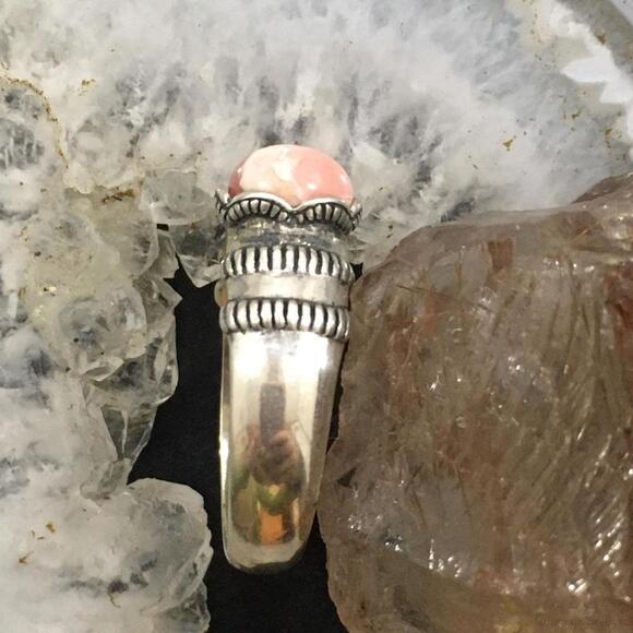 Carolyn Pollack Vintage Sterling Silver Round Rhodonite Decorated Ring For Women - Picture 4 of 10